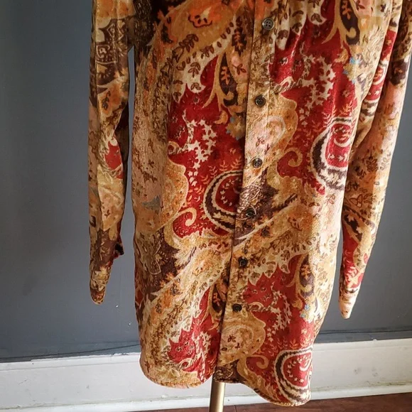 Soft surroundings  Burnout Button-down  velour velvet  Top XS - Picture 4 of 11